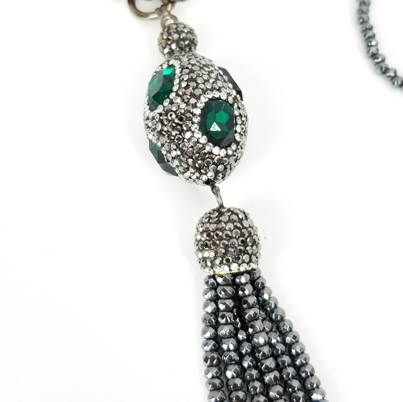 Green Crystal Gem Hematite Tassel Choker NWT - Picture 8 of 10
